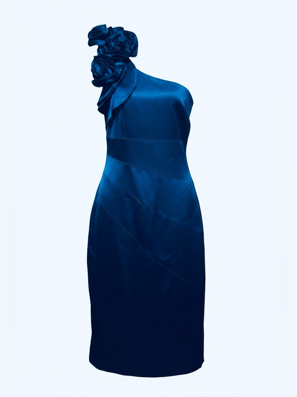 Jessica Simpson One-Shoulder Floral Applique Satin Dress in Deep Blue - Picture 6 of 11